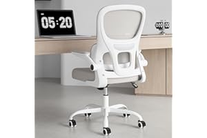 Soohow Ergonomic Home Office Chair, Mesh Desk Chair with Lumbar Support, Comfy Computer Desk Chair with Flip Armrest Rolling Wheels, Khaki.