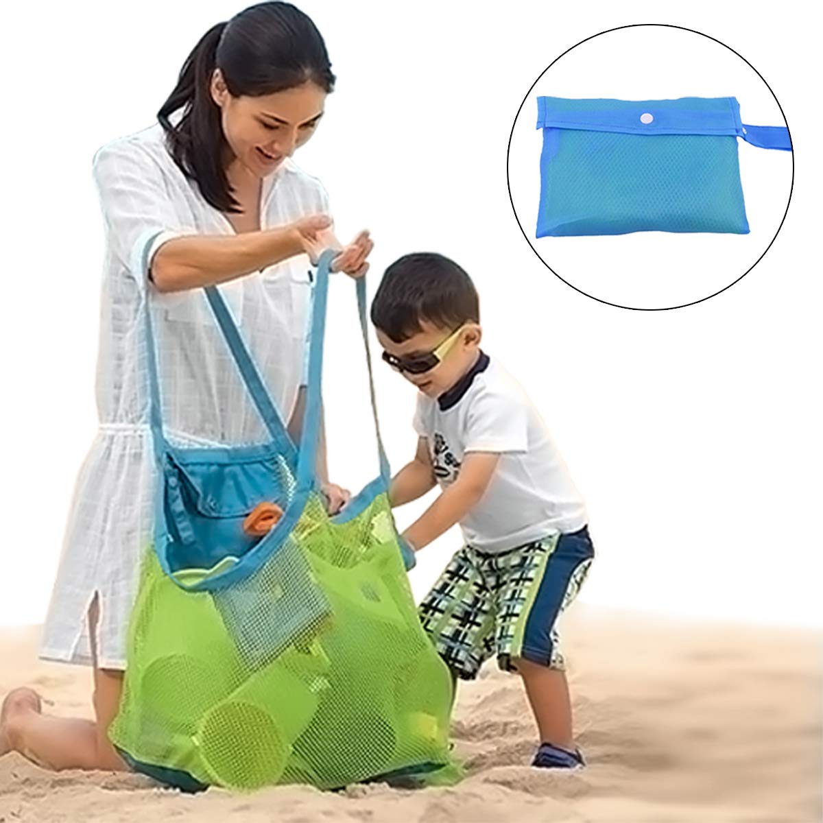 Foldable Beach Toy Bag Sand Away Beach Storage Pouch Tote Mesh Bag