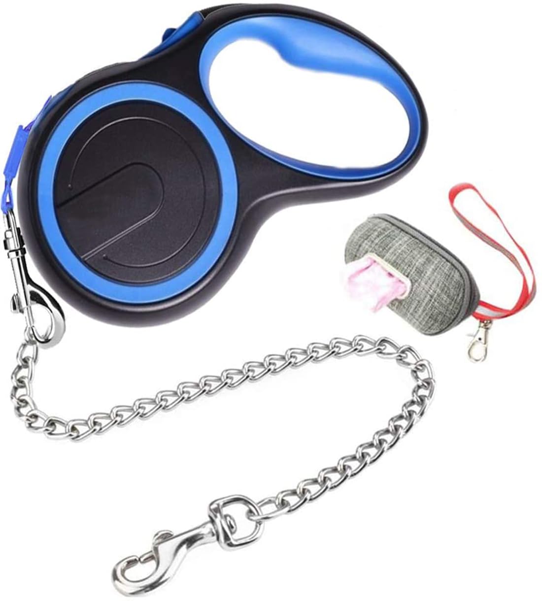 Etechydra Dog Lead Retractable Leash 5m / 16ft, Chew Proof Dogs Leash with Anti-Bite Dog Chain Lead for Medium Large Dogs, 5m Nylon Tape Heavy Duty Pet Walking Leashes, Blue