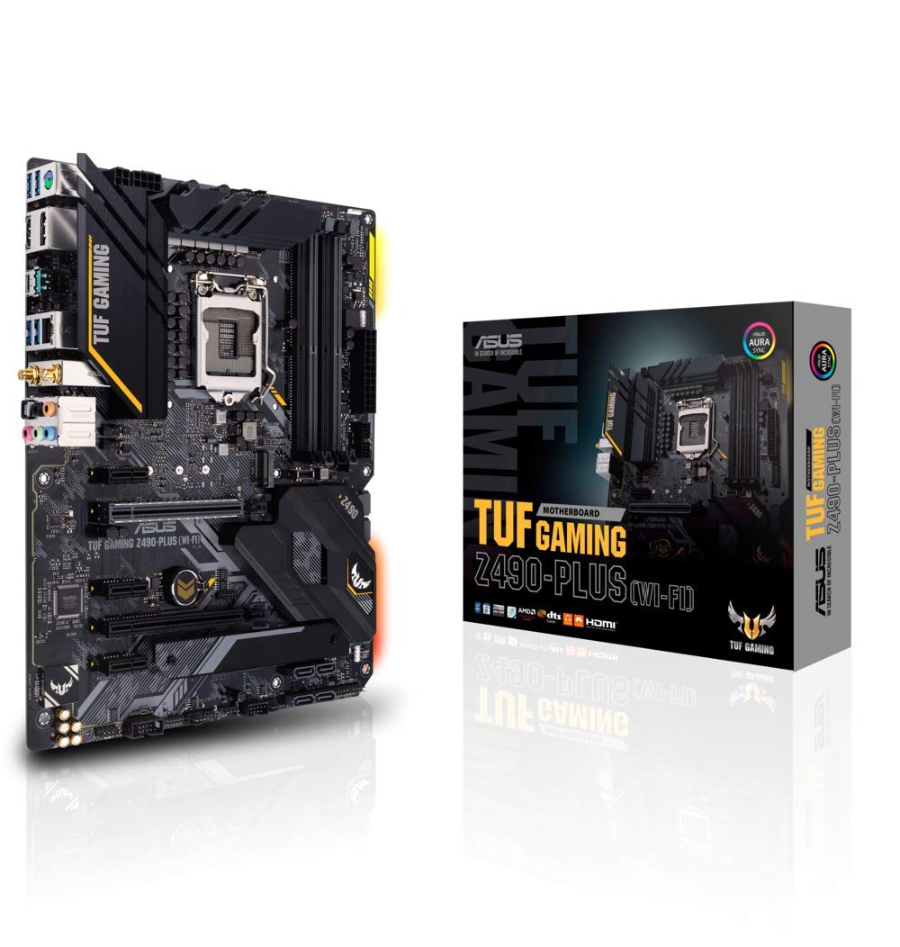 ASUS TUF Gaming Z490-Plus WiFi Intel Z490 LGA 1200 ATX gaming motherboard with M.2, 14 DrMOS power stages, WiFi 6
