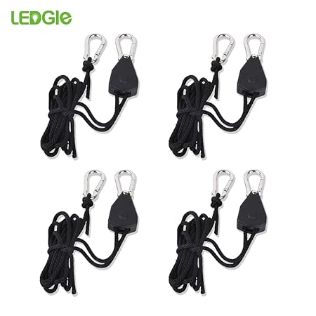 LEDGLE Easy Rolls Seil Ratsche mit Haken für Pflanzenlampe 1/8 Zoll, 4 Stück
