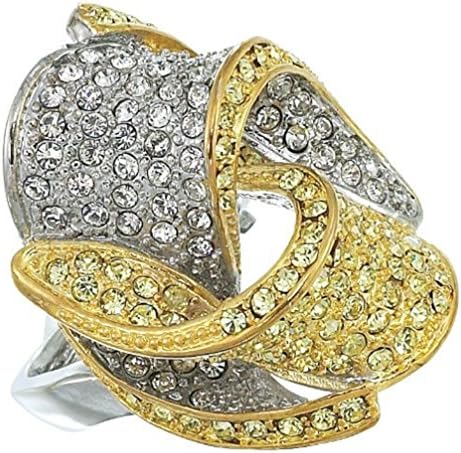 Spring Street Floral Radiance Twisted Adjustable Ring with Crystals