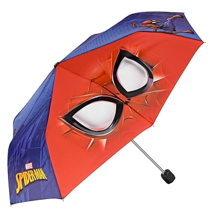 Marvel Spiderman Kinder Schirm für Jungen - Taschenschirm mit Spider Man - Leichter Kompakter und Windfester Regenschirm - 7+