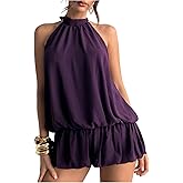 Floerns Women's Y2k Summer Halter Dress Tie Open Back Sleeveless Ruffle Hem Bubble Going Out Mini Dresses