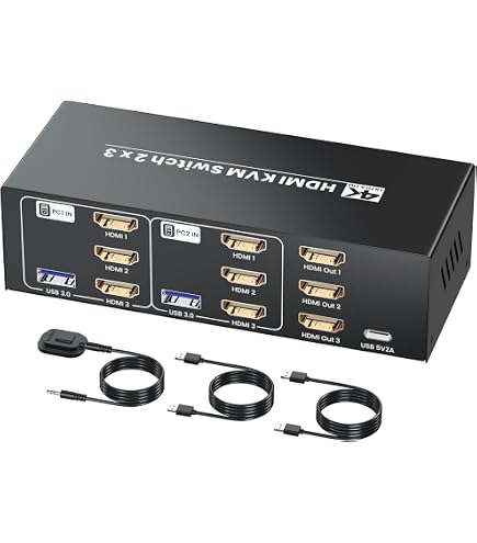 Amazon.com: 8K/60Hz USB 3.0 Three Monitor HDMI KVM Switch, 4K120Hz