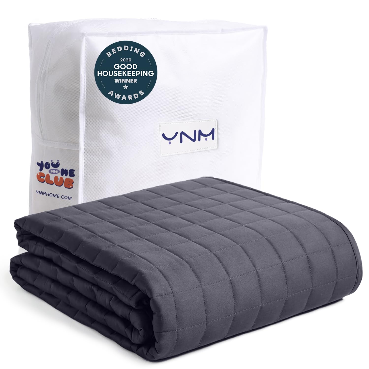 YnM 17lbs Weighted Blanket for Adults, Breathable Heavy Bed Throw Blanket with Cooling Glass Beads for All Season Use, Ideal for One Person of 160lbs (60x80 Inches, Queen Bed, Dark Grey) Image