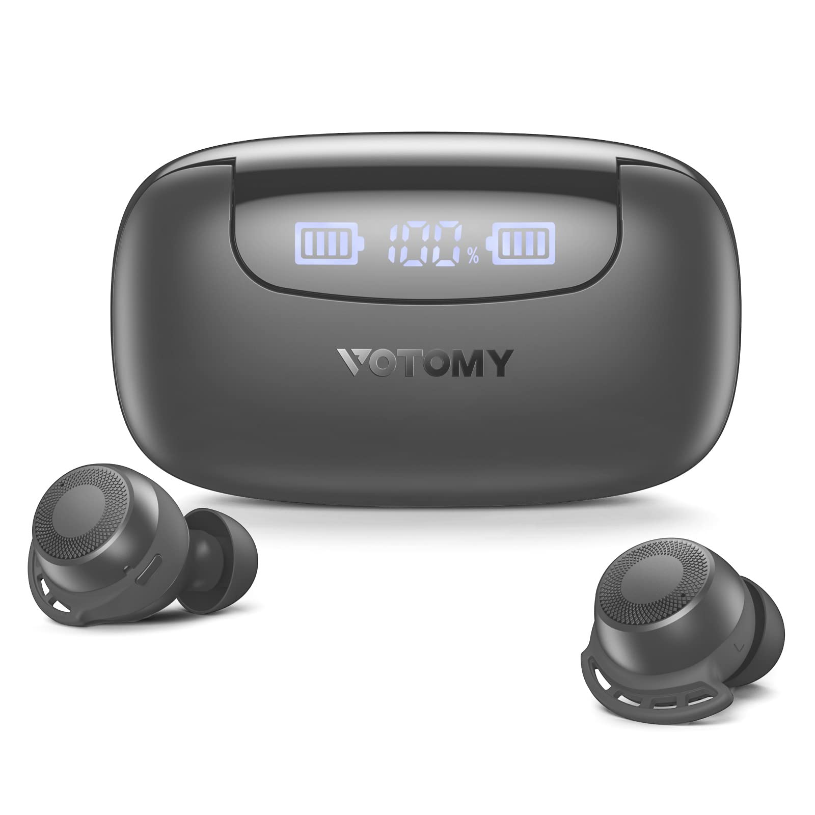 SoloPods S1 Bluetooth Earbuds, VOTOMY 100H Playback, Bluetooth 5.0, IPX8 Waterproof, Touch Control True Wireless Bluetooth Earbuds In-Ear Deep Bass Built-in Mic Bluetooth Headphones, LED Digital Display