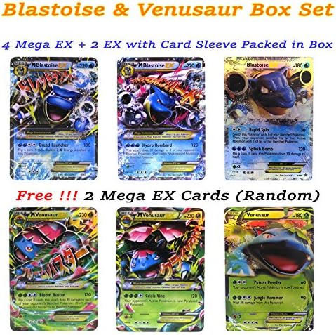 EX Mega Pack of 4 Mega &amp; 2 EX – Blastoise Venusaur Flashy Cards English with Box and Sleeve # Promotion Free 2 Mega EX (Random).