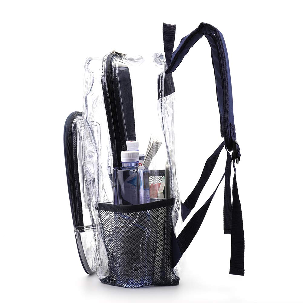 JOMPARO Heavy Duty Clear Backpacks for School Boys Girls Adults Large Clear Bookbag See Through Backpack Navy Blue