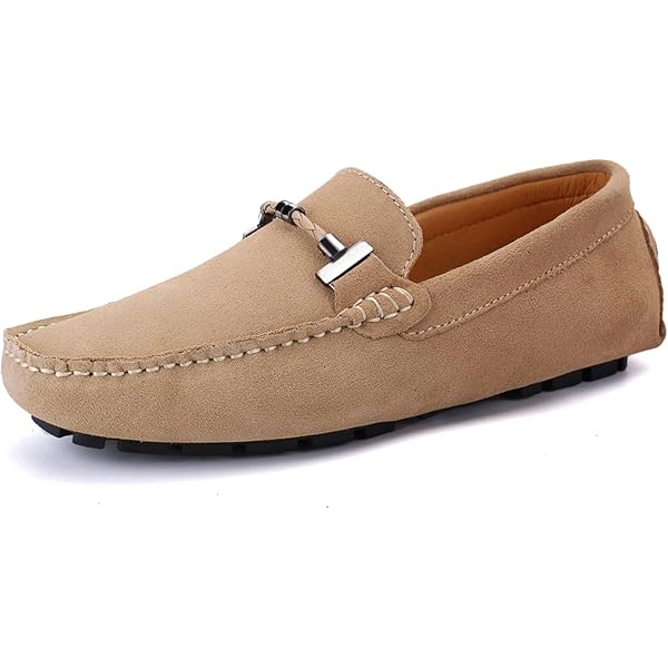 GEXECEUSS Men's Leather Slip-On Loafers - Lightweight Driving Shoes, Anti-Slip Rubber Sole