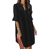 QACOHU Summer Dresses for Women V Neck Ruffle Short Sleeve Casual Shift Dress