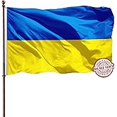 Double Sided Ukraine Flag 3x5 Outdoor- Heavy Duty 3Ply 240D Polyester Vivid Colors- Ukrainian Flag 3x5 Outdoor-4 Rows Stitched and Canvas Header with 2 Brass Grommets