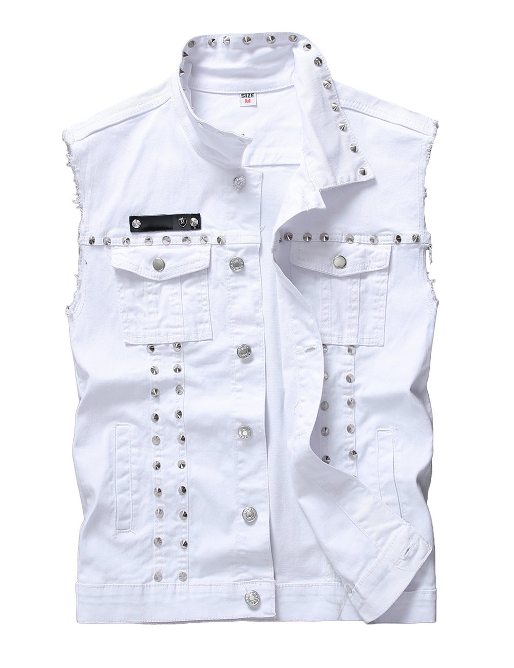 Photo 1 of DSDZ Men's Punk Denim Vest Sleeveless Jean Jackets With Rivets White L US S