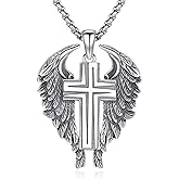 PARYFO Cross Wings Necklace for Men Women S925 Sterling Silver Guardian Angel Wings Cross Pendant Necklaces Gifts for Men Angel's Wing Jewelry Birthday Gift 20+2 Inch Stainless Steel Chain