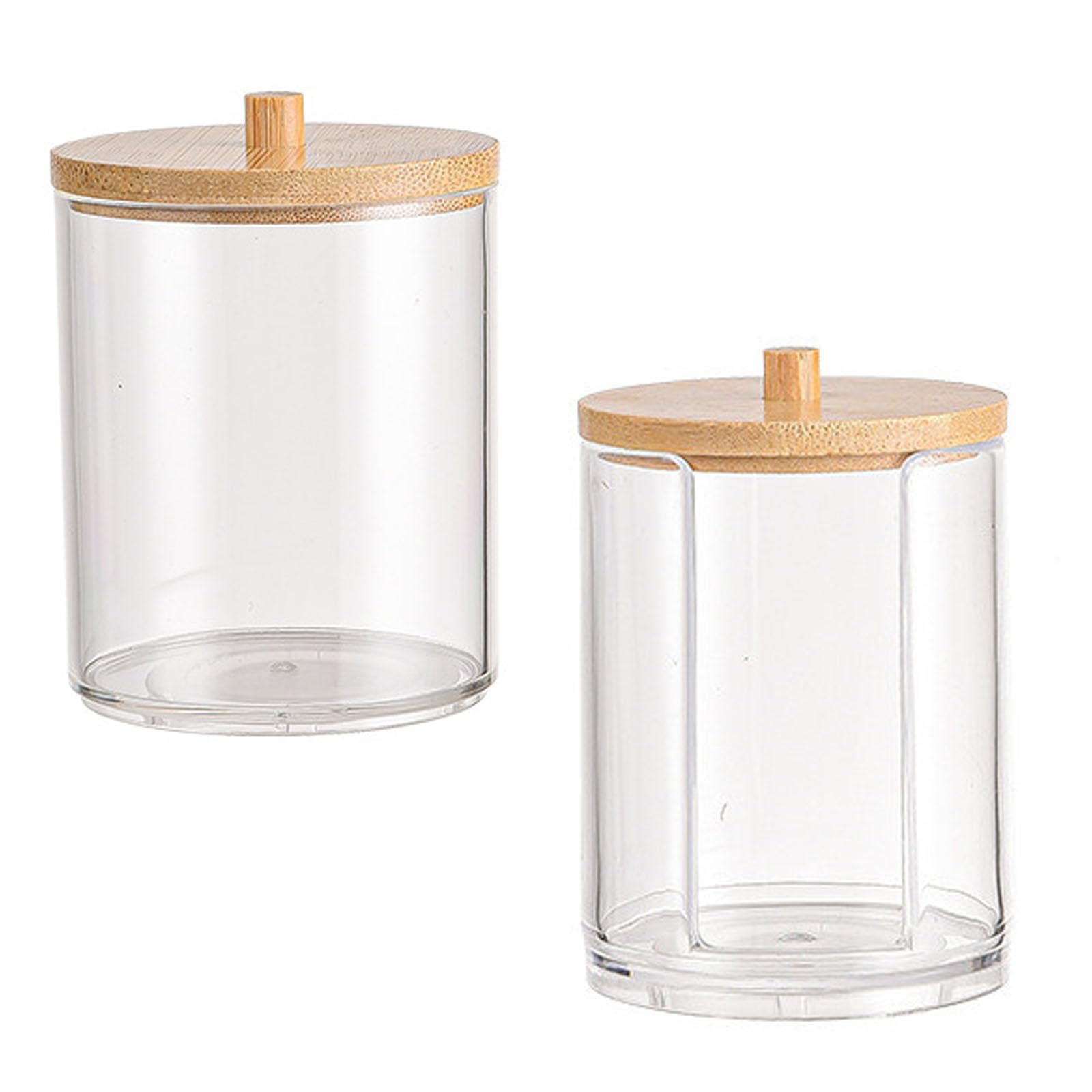 LZZEM 2Pcs storage containers for cotton pads Cotton Pad Holder with Bamboo Lids Makeup Storage Cotton Pad Dispenser for Cotton Ball Floss Hair Clips