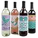 Let's Be Mermaids - Baby Shower or Birthday Party Decorations for Women and Men - Wine Bottle Label Stickers - Set of 4