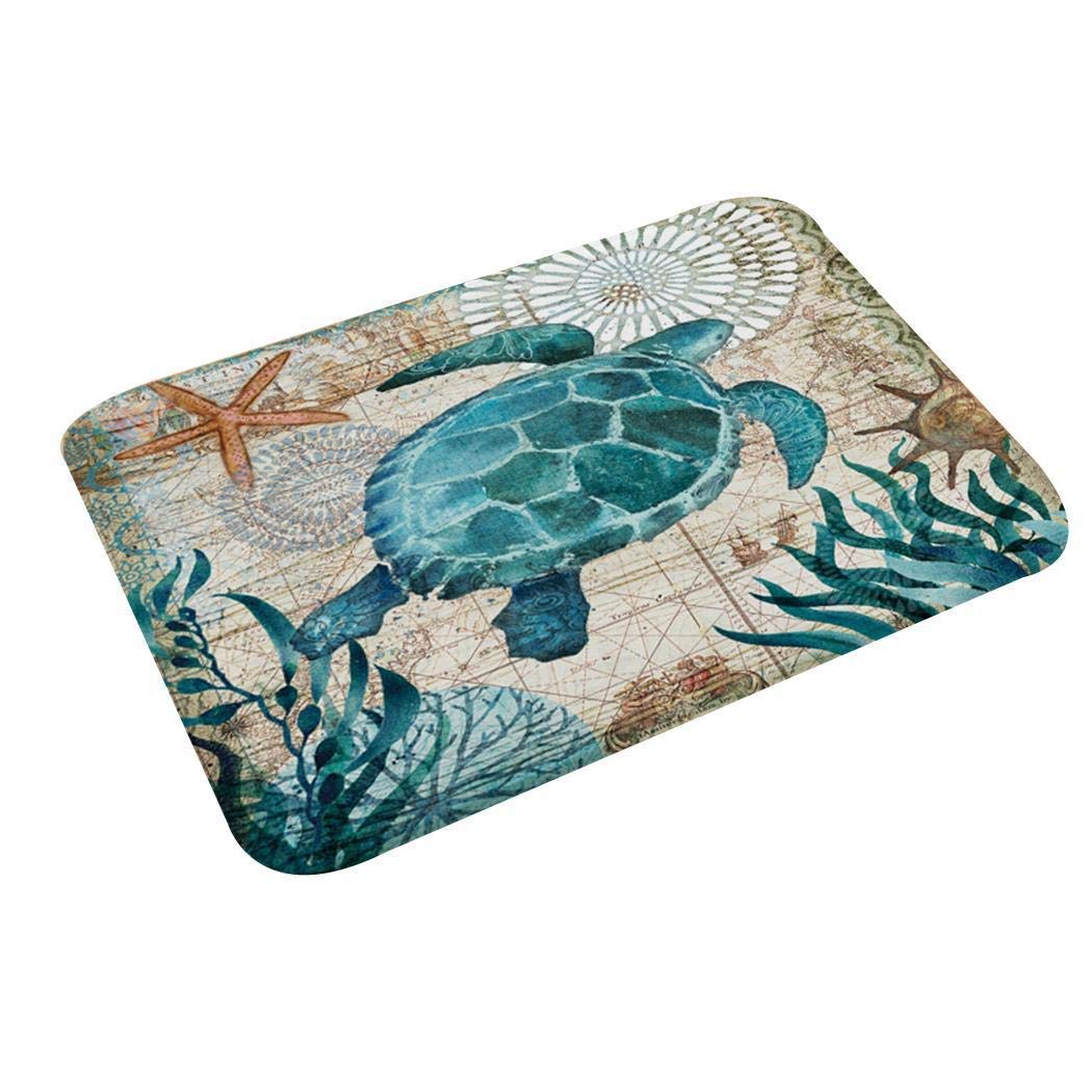 Floor Mat Print Octopus Door Mat with Hippocampus Pattern Bedroom Bathroom Home Sea Turtle Pattern Absorbent Non-Slip Carpet Mat Area Rugs (1)
