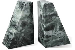 Karibiber Marble Bookends for Heavy Books, Decorative Bookends for Shelves, Green Stone Book Ends, Heavy-Duty Book Ends for Hardback Book & Cookbooks, Unique Book Stopper & Holder, Set of 2