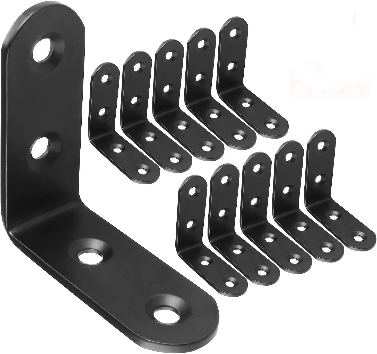 ASelected 20 Pcs 50mm x 50mm Right Angle Stainless Steel Corner Brackets - 90 Degree Metal L Shaped Corner Fixing Braces for Shelves Wood Joint - Black