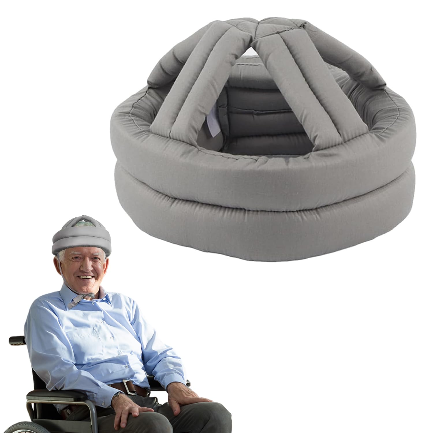 Anti Fall Elder Head Safety Helmet Thick Soft Protective Hat Adjustable Seniors Fall Prevention Head Protection Cap Breathable Elderly Helmet for Head Injury Shock Protection(Light Gray)