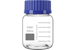 XCD 500ml Reagent Bottle with GL80 Screw Cap, Graduated Round Bottom, Wide Mouth, Leakproof Airtight Seal, for Laboratory Che