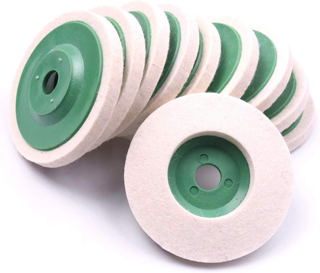 ATOPLEE Wool Polishing Wheel Disc,10pcs 98mm Dia Buffing Wheel for 4 Inch Angle Grinder,Wool Felt Polishing Wheel for Metal,Marble,Wood(Hole Diameter:16mm)
