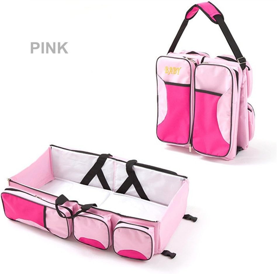 3 in 1 - Diaper Bag Travel Bassinet Change Station Multi-Purpose Baby Diaper Tote Bag Bed Portable Infant Bag (Pink)