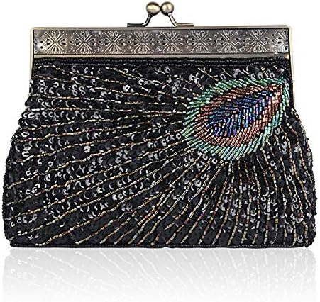 Womens Vintage Sequin Beaded Evening Bag Antique Peacock Evening Wedding Clutch Purse Evening Handbag for Wedding Cocktail Party