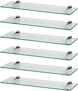 Harbour Housewares 60cm Floating Glass Wall Shelves Pack of 6 with Silver