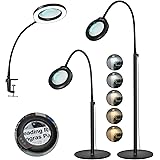 5X Stand Magnifying Glass with Light, Veemagni 24" Flexible Gooseneck 5 Color Modes Stepless Dimmable Magnifying Floor Lamp, 