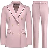 Lamgool Women Pants Suit Double Breasted 2 Piece Blazer Set Work Casual Jacket Outfits for Business