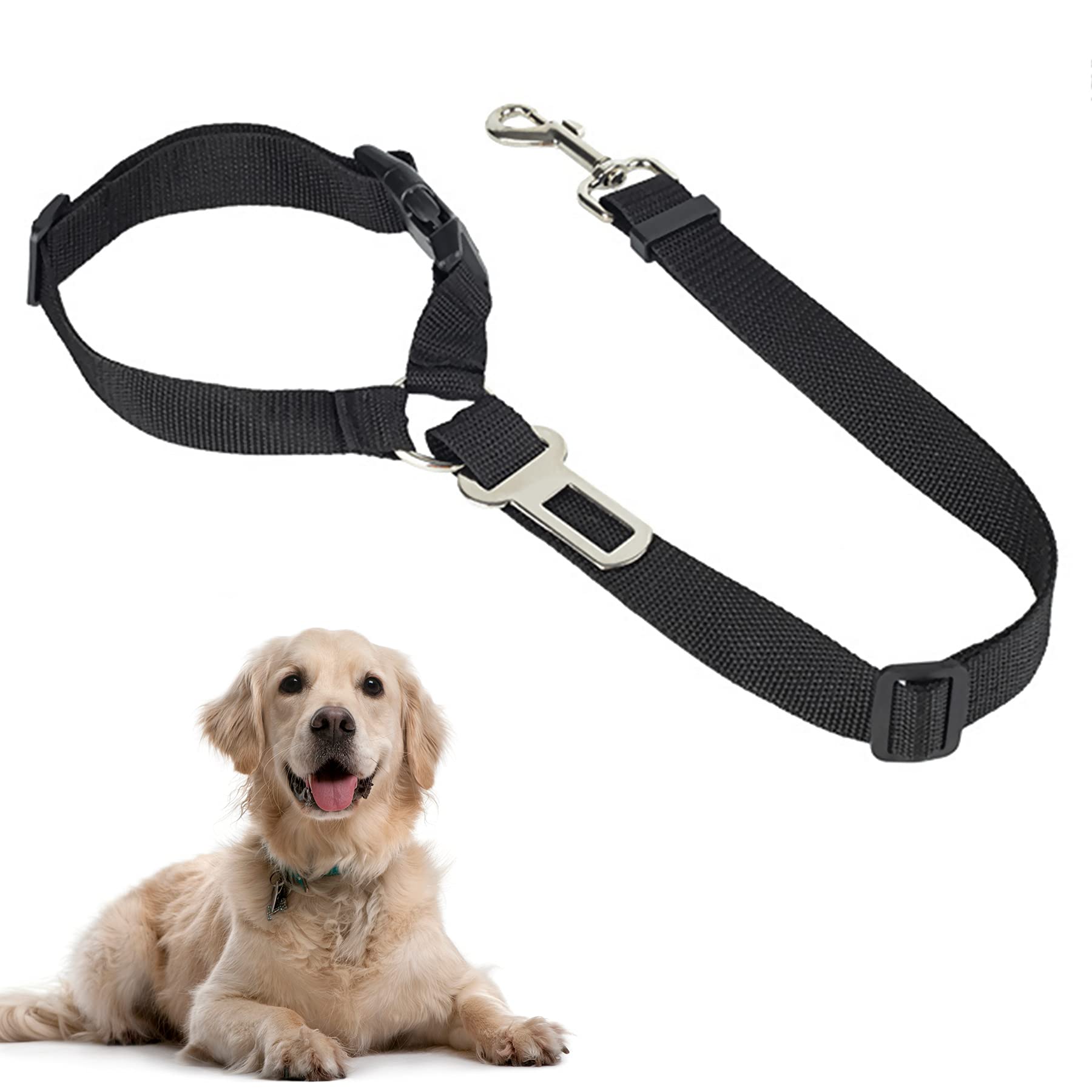 LYYDAN Dog Car Seat Belt, Adjustable Harnesses Belt Elastic Pet Car Safety Latch Bar Attachment with Zinc alloy hook for Protect Dogs Pets Trip and Daily Use (Black)