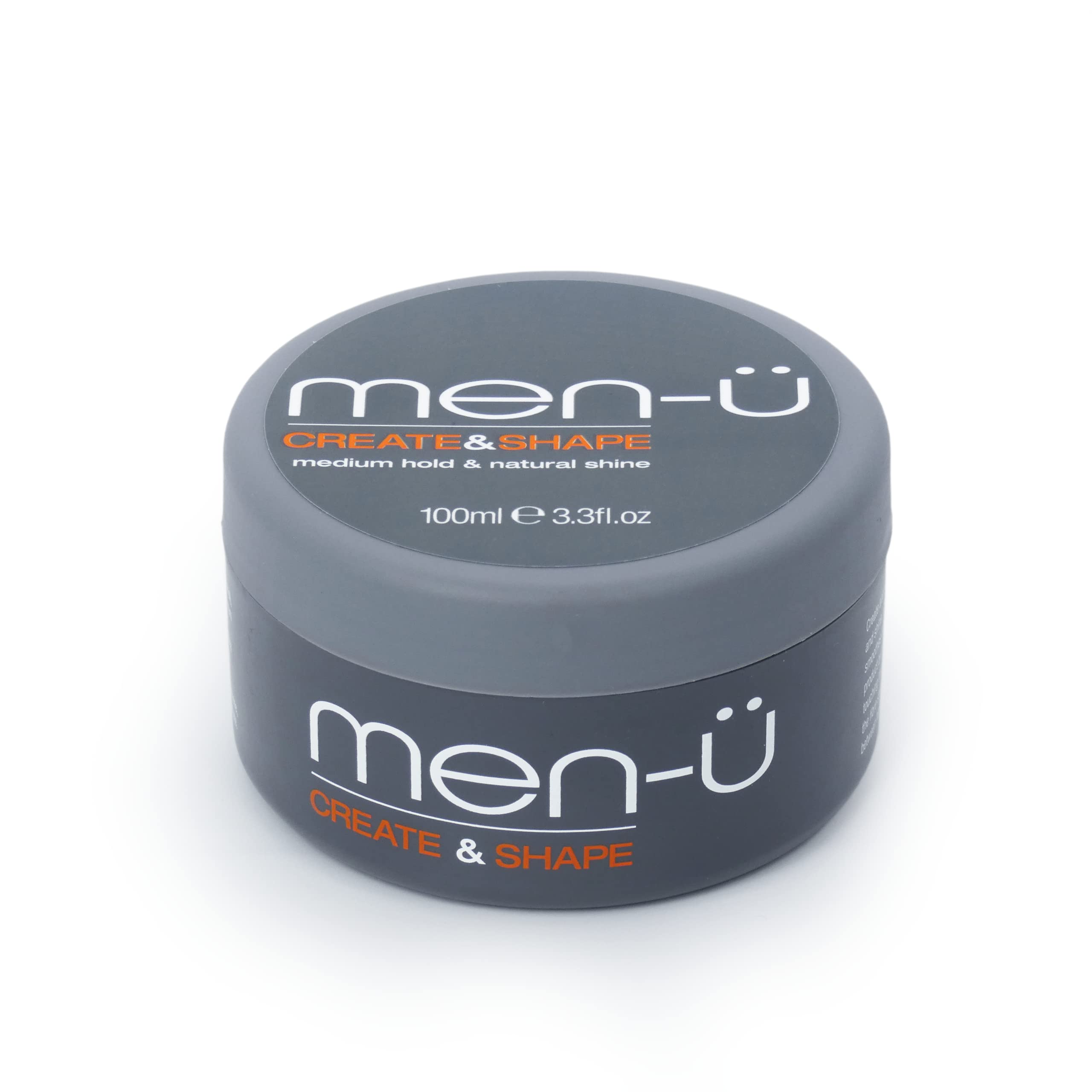 men-u mens hair products CREATE AND SHAPE 100ml mens hair cream – Adds texture and definition, smoothes and defrizzes. Hair putty with medium hold and medium shine. Single walled 100ml styling puck