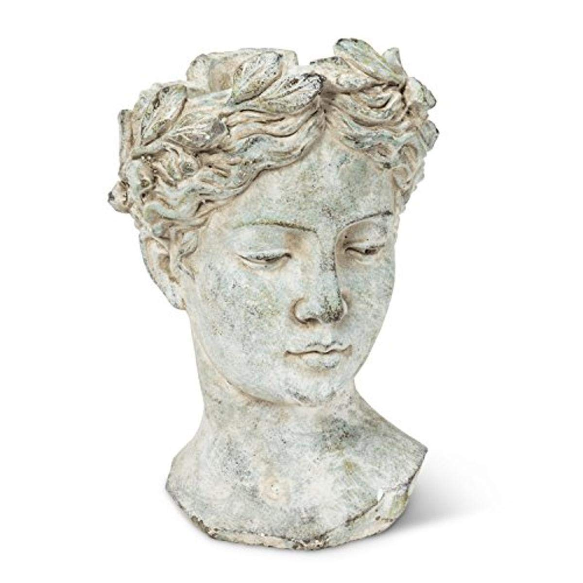 Photo 1 of Abbott Collection Goddess Head Planter - Large Cement Indoor and Outdoor Planter Pot - Grecian Woman Statue Head Planter for Flowers and Succulents - Grey (10" H, 4.5" Opening)