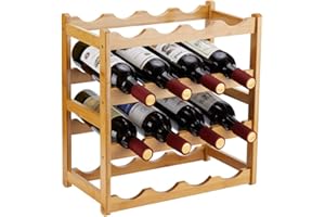 Homevany Bamboo Wine Rack, Sturdy and Durable Countertop Wine Storage Cabinet Shelf for Pantry - 4 Tiers 16 Bottle Wine Rack