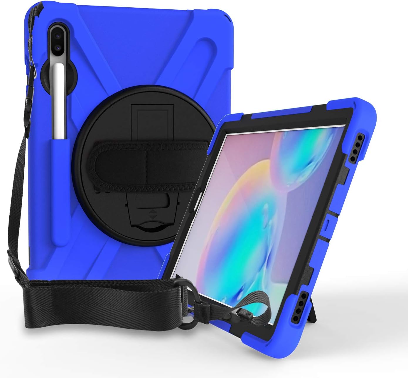 Rugged Cover for Samsung Galaxy Tab S6 10.5 Case Shockproof Heavy Duty Full Body Protective 10.5-inch Tough Bumper Shell with Pen Holder, Stand and Shoulder Strap SM-T860 T865 2019(Blue)