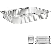 BondOnLum Aluminum Foil Pans, Extra Heavy Duty Disposable Aluminum Baking Pans, 14.57"×10.63" Steam Table Pans for Cooking, Heating, Storing, Prepping Roasting and Chafing (5 Pack Silver)