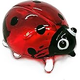 WitnyStore Tiny 1" Red Black Ladybug Figurine Miniature Hand Blown Painted Glass Lady Bugs Ladybird Beetles Colorful Insects Cute Crystal Animals Decorative Figure Collectible Figurines Décor Gifts