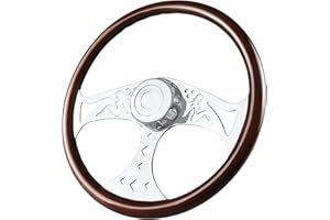 QYMOPAY 18 Inch Wooden Truck Steering Wheel Classic Grant Nostalgia Style Steering Wheel Slotted 3 Chrome-plated Spokes Woodgrain Steering Wheel (Girl pattern)