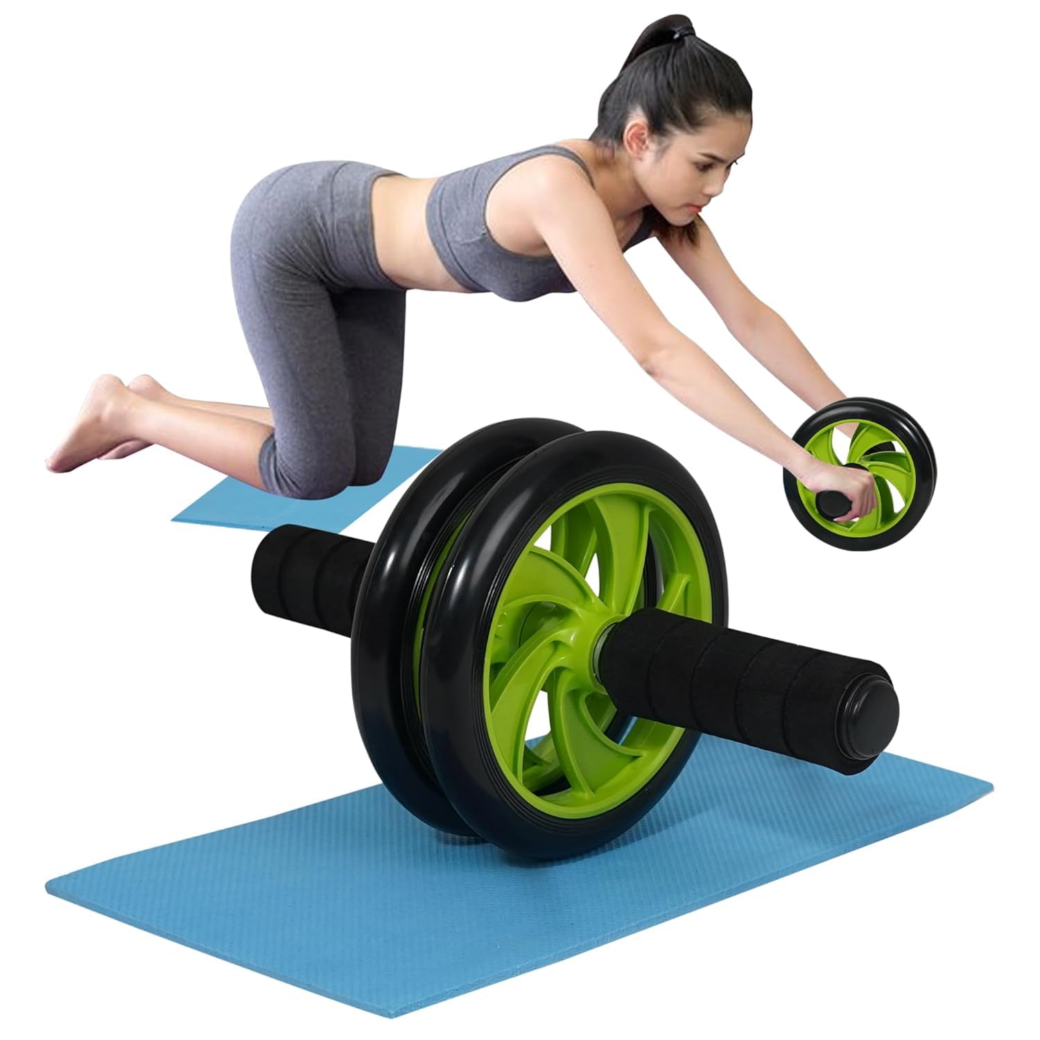 Gym Fitness Ab Roller Ab Wheel Abdominal Exercise Equipment 6 Pack Abs & Core Strength Training Home Equipment (Green/Black)