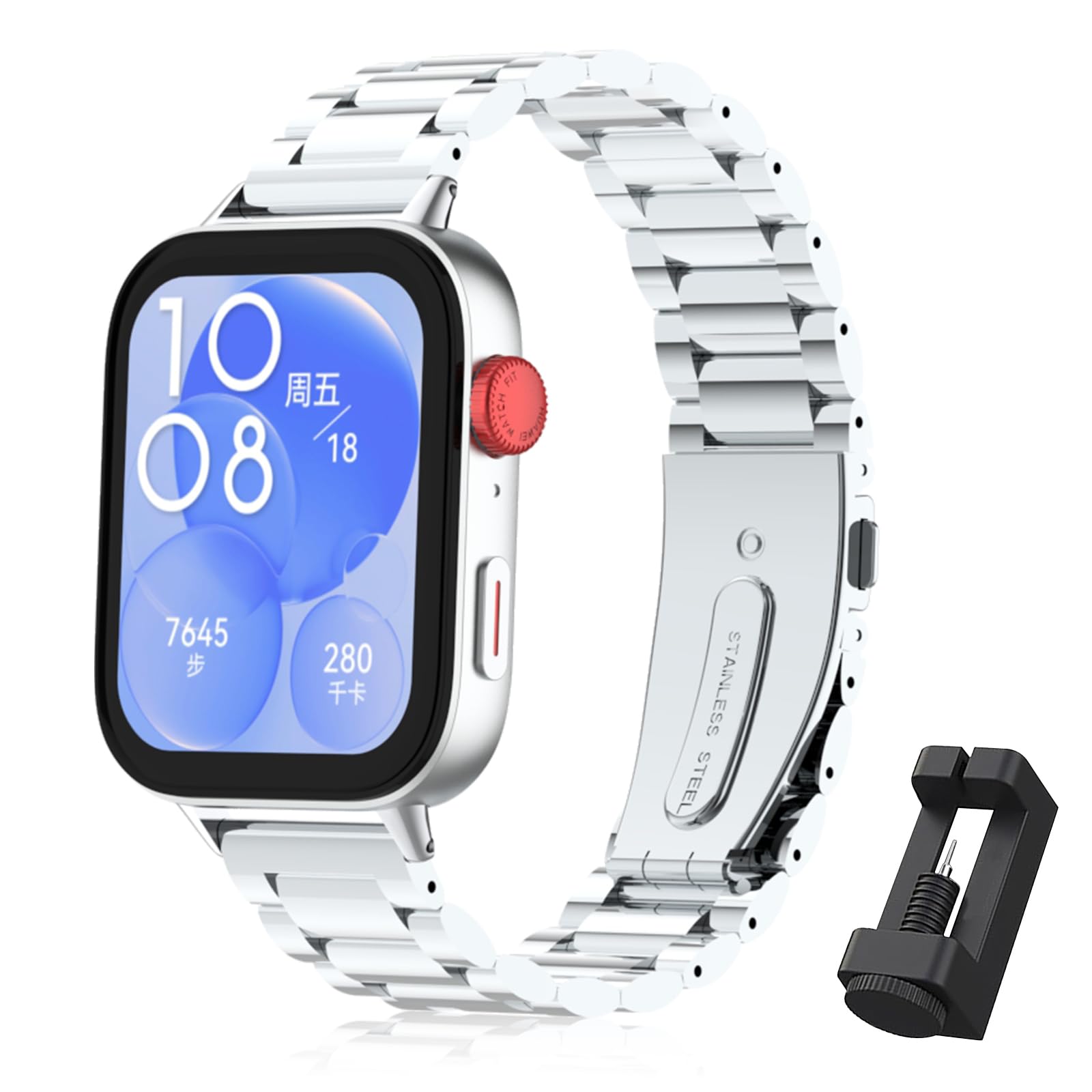 RenSheng Strap for Huawei Watch Fit 3 Strap, Steel Bracelet Compatible with Huawei Watch Fit 3 Bracelet Stainless Metal Strap Replacement Strap