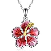 YFN Peony/Hibiscus Flower Pendant Necklace Sterling Silver Enamel Flower Jewelry Gifts for Women Mother Gifts