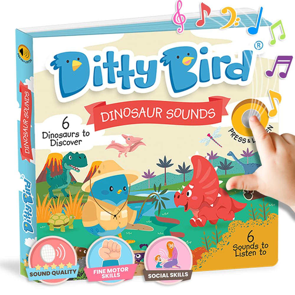 Ditty Bird Dinosaur Book for Toddlers | Realistic Dino Sound Book | Interactive T-Rex Board Books For Toddlers 1-3 | Sensory, Musical Books for Dino Lovers | Sturdy Nursery Rhyme Toys for Baby