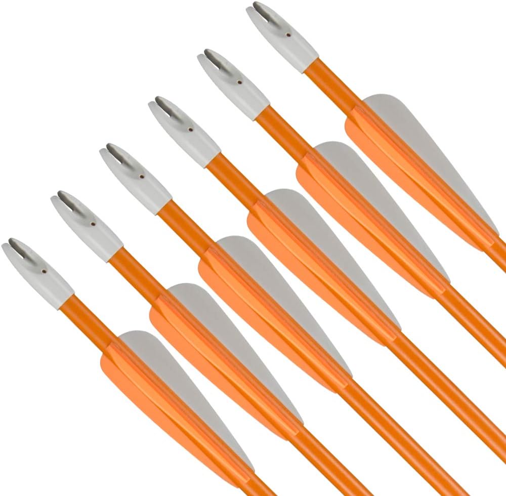 TOPARCHERY Fiberglass Youth Arrows, Archery 28/26 Inch Target Shooting Practice Safetyglass, Suitable for Youth Children Woman Beginner, for Recuve Bow(Pack of 12) (26inch 2 Orange 1 White) : Sports & Outdoors