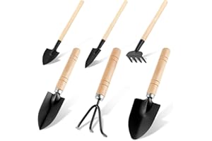 Sibba Small Garden Tools 6 Pcs Mini Miniature Shovel Indoor Succulent Home Tiny Gardening Kit Plant Potted Repotting Flower Wood Handle Care Transplant Accessories Potted Houseplant