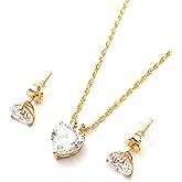 18 Karat SOLID GOLD Love Heart FINE Diamond jewelry SETS for women HANDMADE jewellery 18" Single Solitaire Diamond Necklace Pendant Earrings SET Valentine Birthday gift for wife has everything 3.5 ct