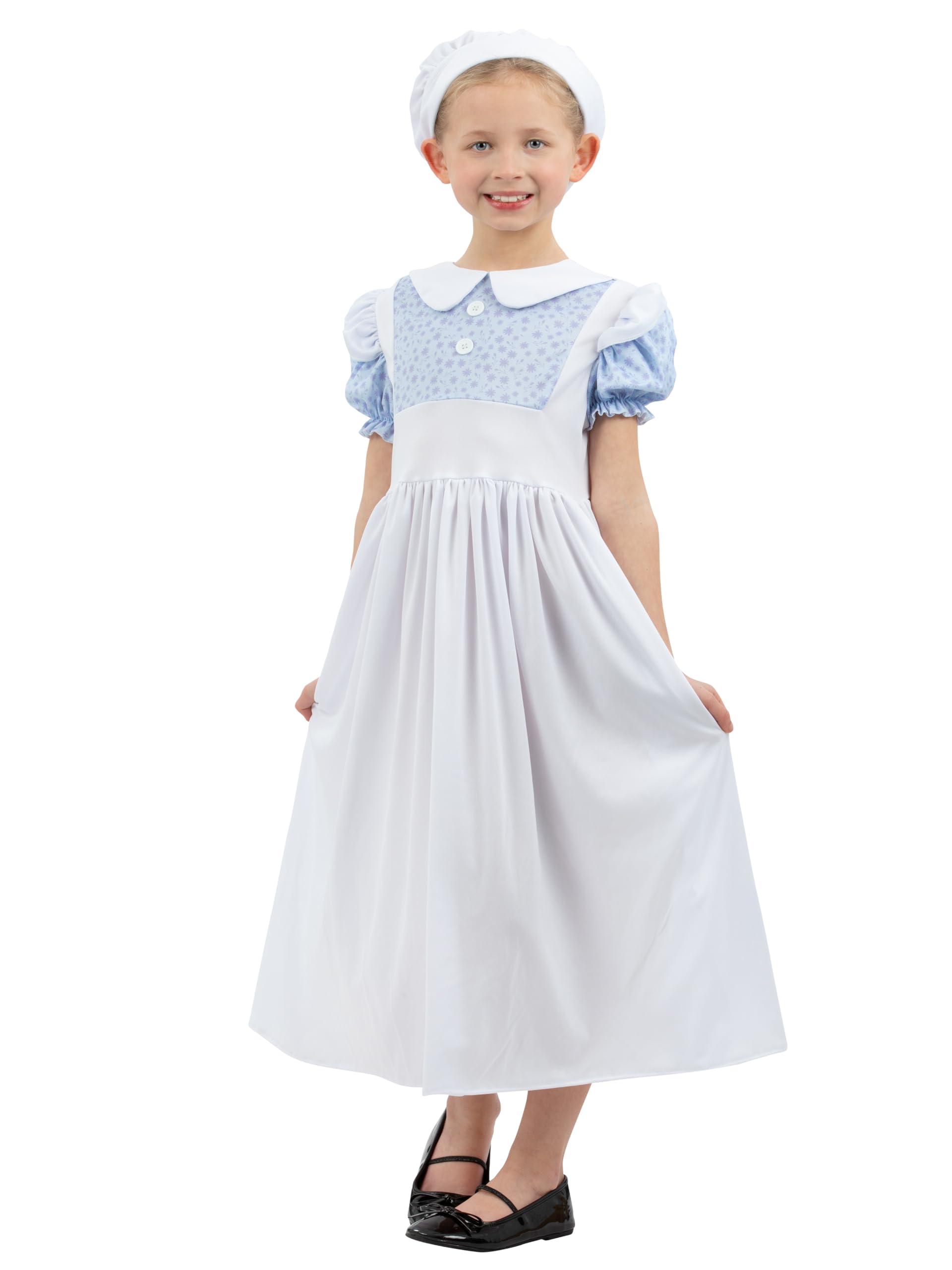 Smiffys Girls’ Victorian Schoolgirl Costume – Historical Fancy Dress for Kids, – School Uniform for World Book Day & School Plays, Orphan, Maid – Includes Dress & Bonnet - Age 10-12