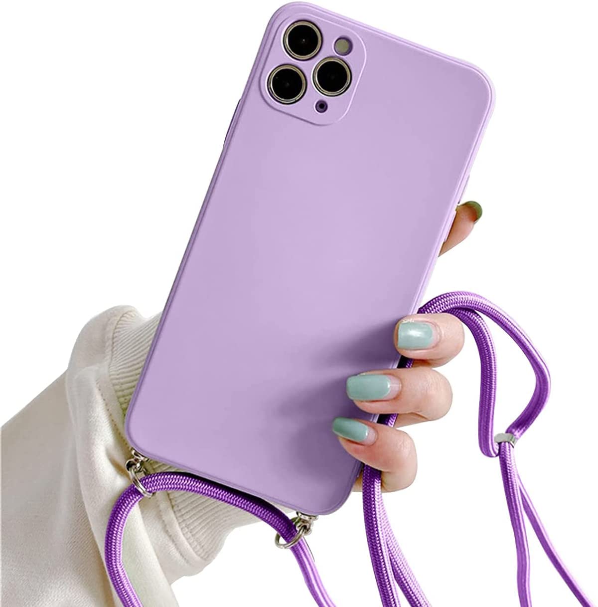 Galful Mobile phone chain for iPhone 14 plus 6.7", silicone case with lanyard smartphone necklace protective bumper with strap shockproof lanyard case cover Purple
