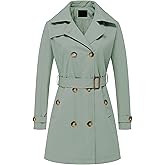 Chrisuno Women's Double Breasted Trench Coats Mid-Length Belted Overcoat Long Dress Jacket with Detachable Hood
