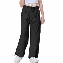 Rolanko Parachute Pants for Girls Baggy Y2K Cargo